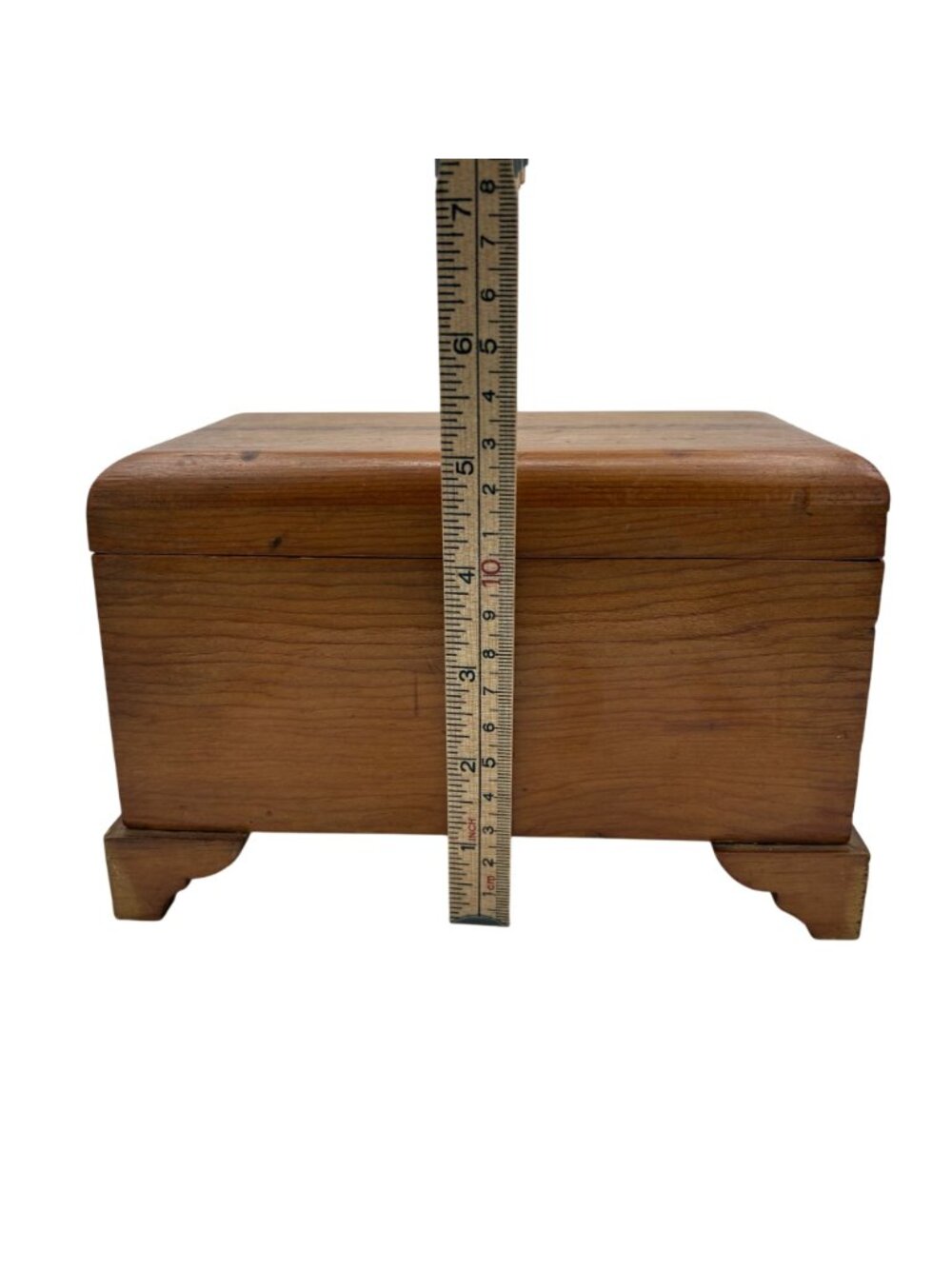 Vintage Rustic Solid Wood Footed Jewelry or Trinket Box With Hinged Lid - 7" X 4 - Picture 3 of 13